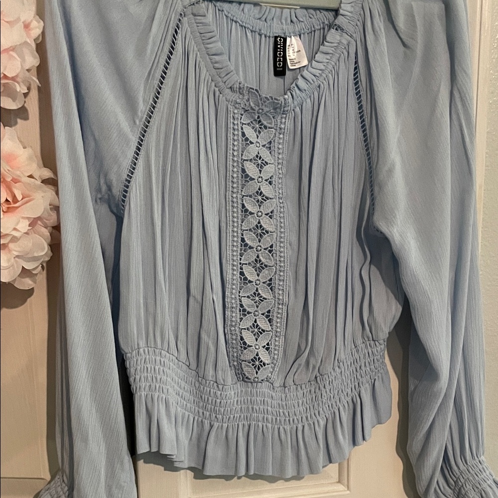 BCBGeneration Soft Blue Blouse with Lace Detail